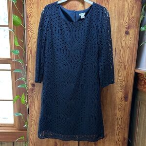 J. Crew Navy Crochet Long Sleeve Dress